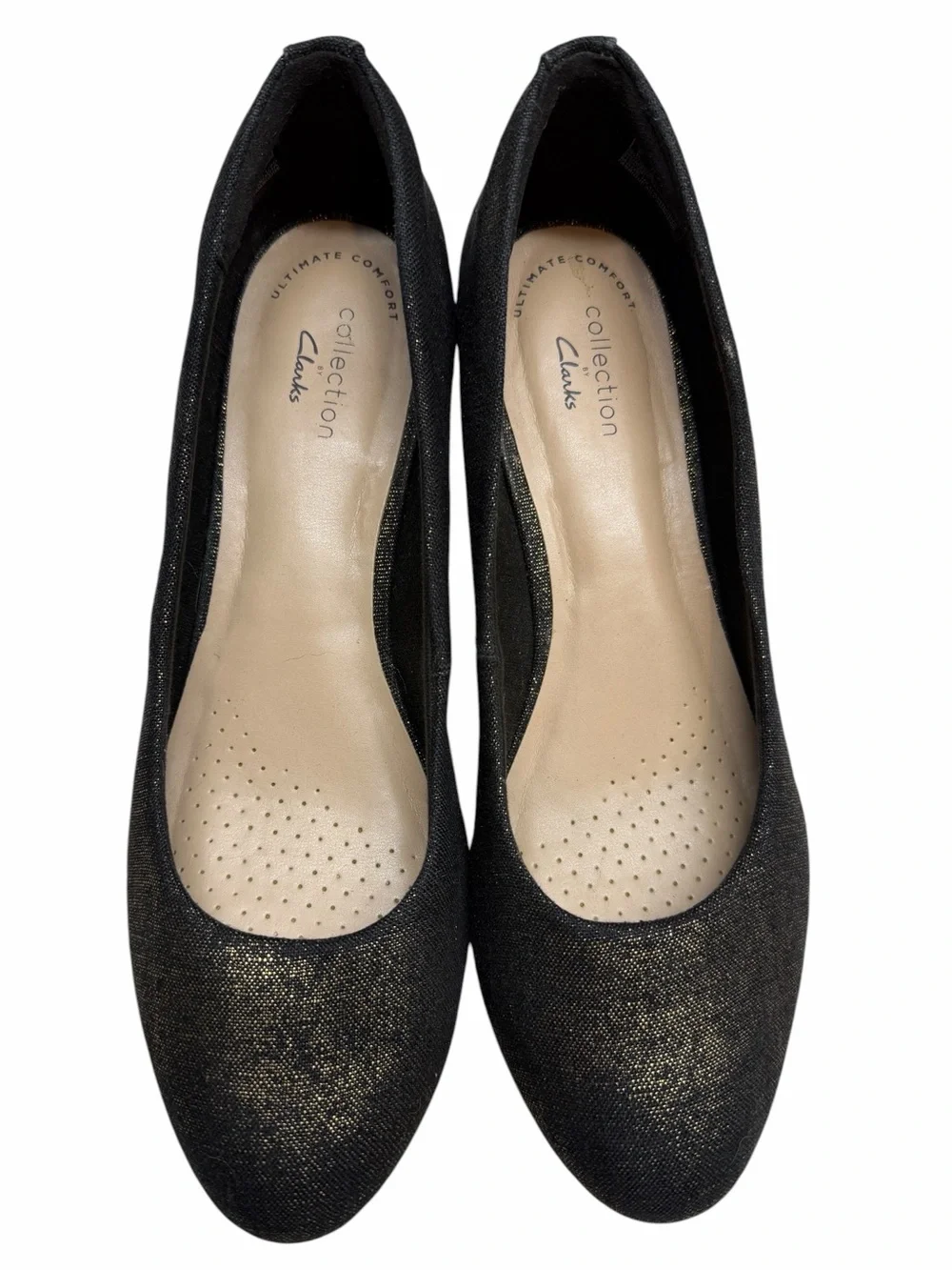 Clarks Collection Mallory Luna Metallic Sparkle Canvas Wedges Espadrille Shoes